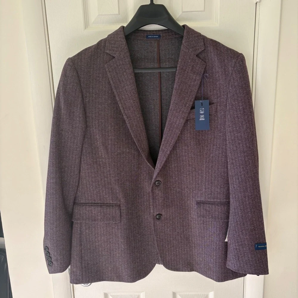 Stafford‎ Mens 46S Burgundy Herringbone Stretch Comfort Sport Coat Blazer NWT